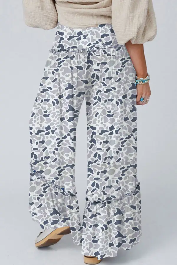 Modern Camo Print Wide Leg Casual Trousers