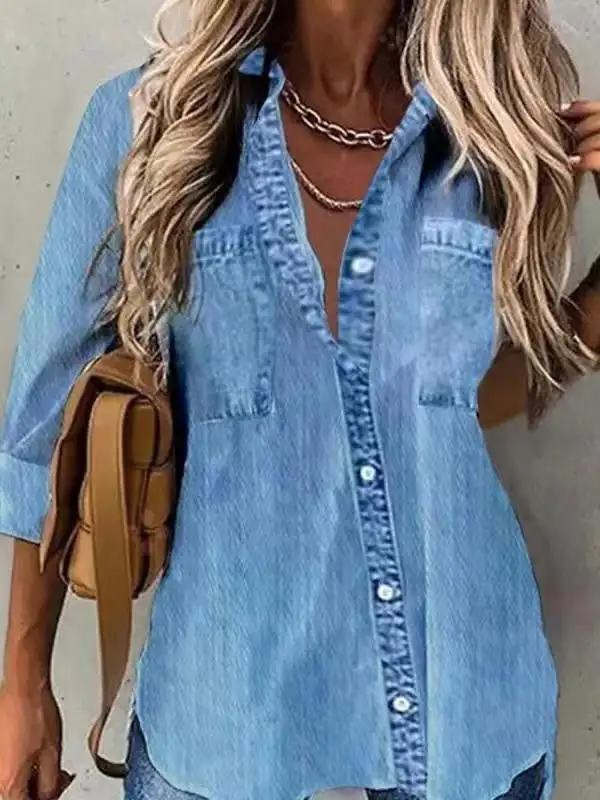 Women 3/4 Sleeve Shirt Collar Floral Printed Animal Print Button Top Shirts