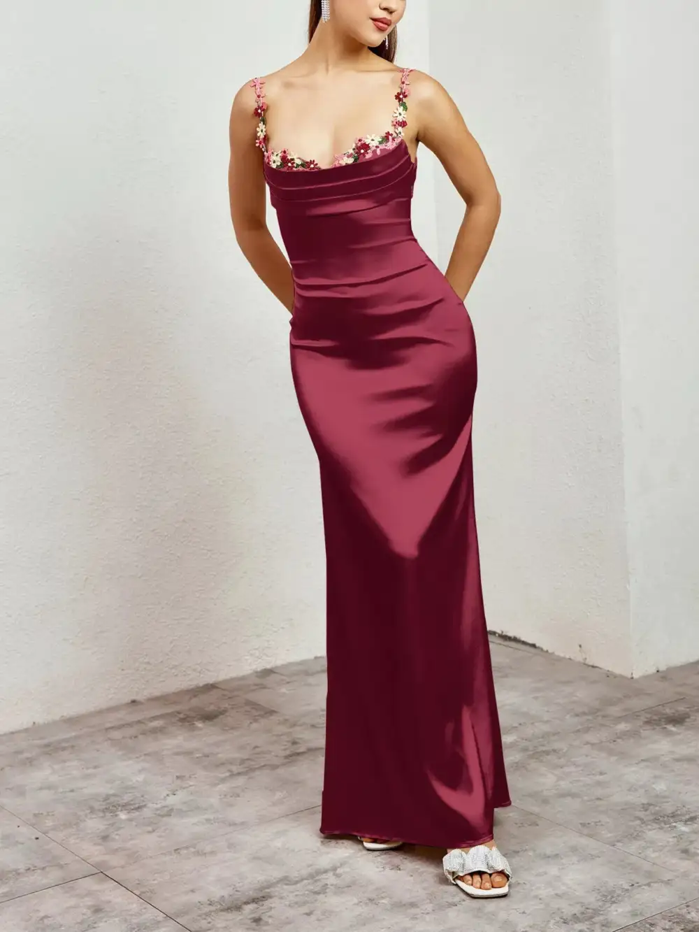 Floral Satin Maxi Dress