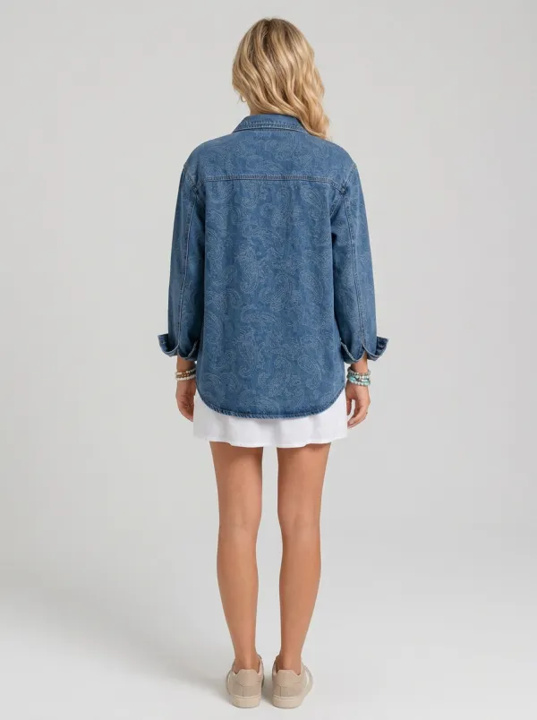 Women's Western Style Floral Embroidery Printed Denim Jacket