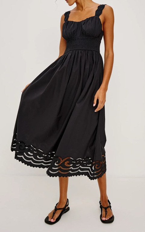 Black Embroidered Sleeveless Maxi Dress