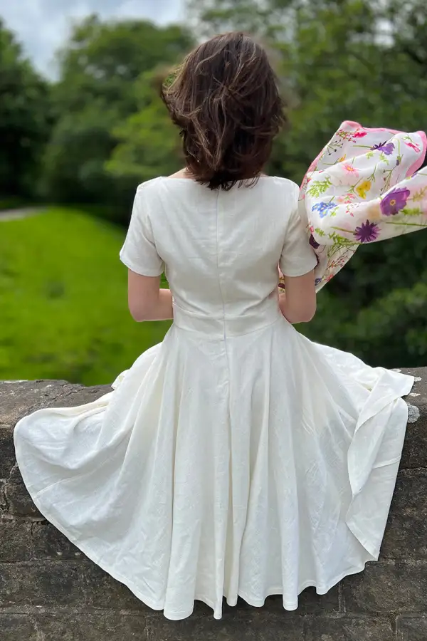 Linen Cotton Boat Neck Short Sleeve Midi Dress