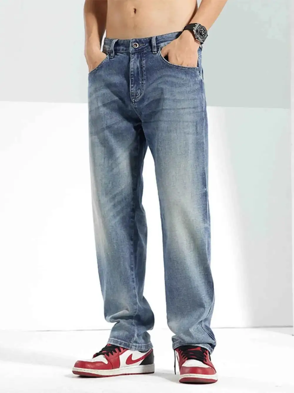 Washed Straight Jeans