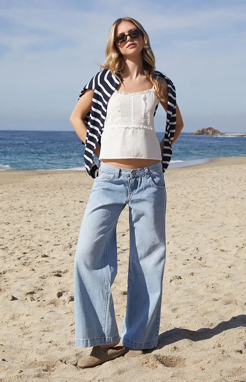 John Galt Light Indigo Gracie Low Rise Baggy Carpenter Jeans