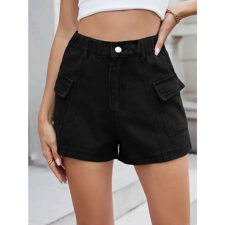 Everyday High Waist Pocketed Cargo Denim Shorts