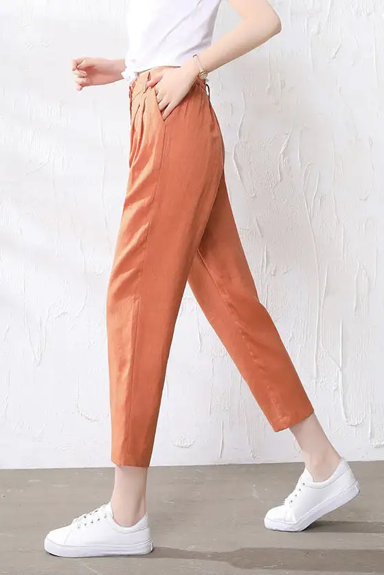 Refined Linen Elastic Waist Pleated Trousers