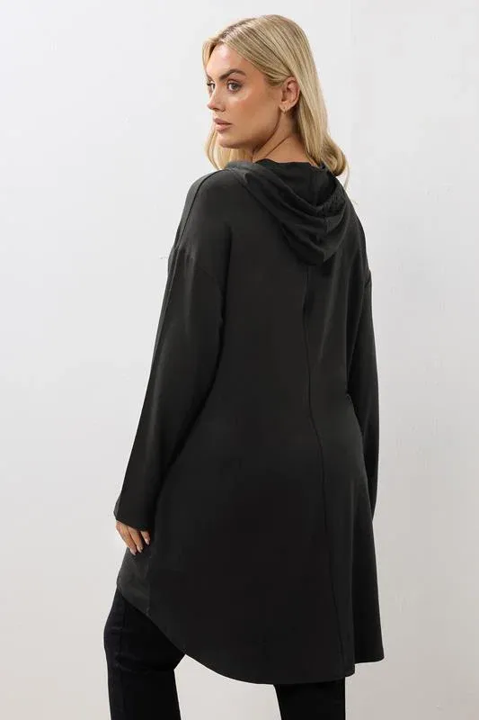 Black Heart Print Longline Hoodie