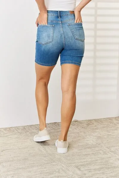 Full Size Tummy Control Double Button Denim Shorts