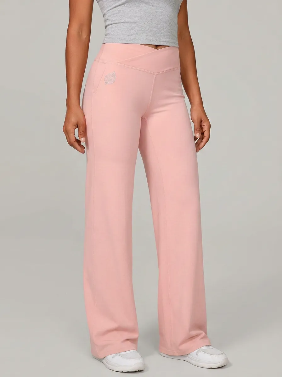Women's Casual Leaf Print Mid-Rise High-Stretch Straight-Leg Pants