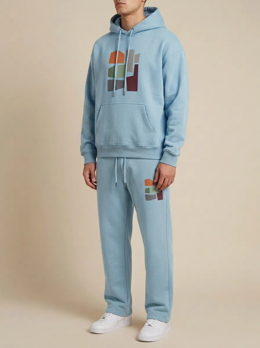 Men's Minimalist Abstract Geometric Printed Hooded Tracksuit