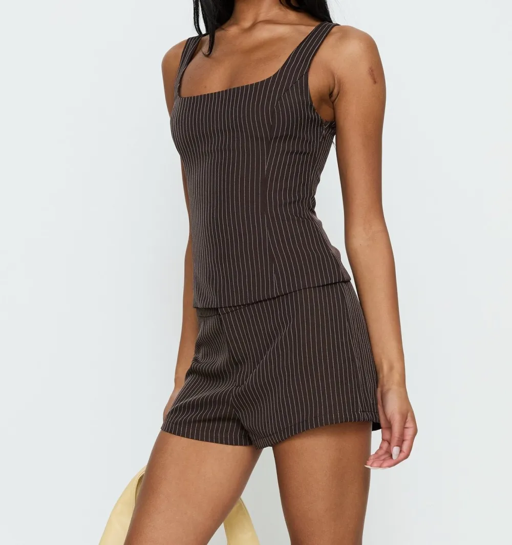 Brown Pinstripe Tailored Shorts