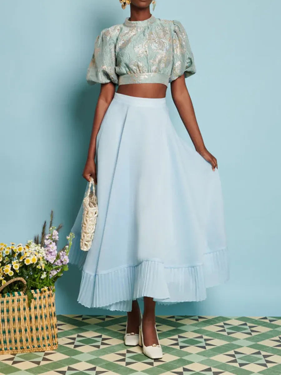 Casual Fig Pleat Midi Skirt