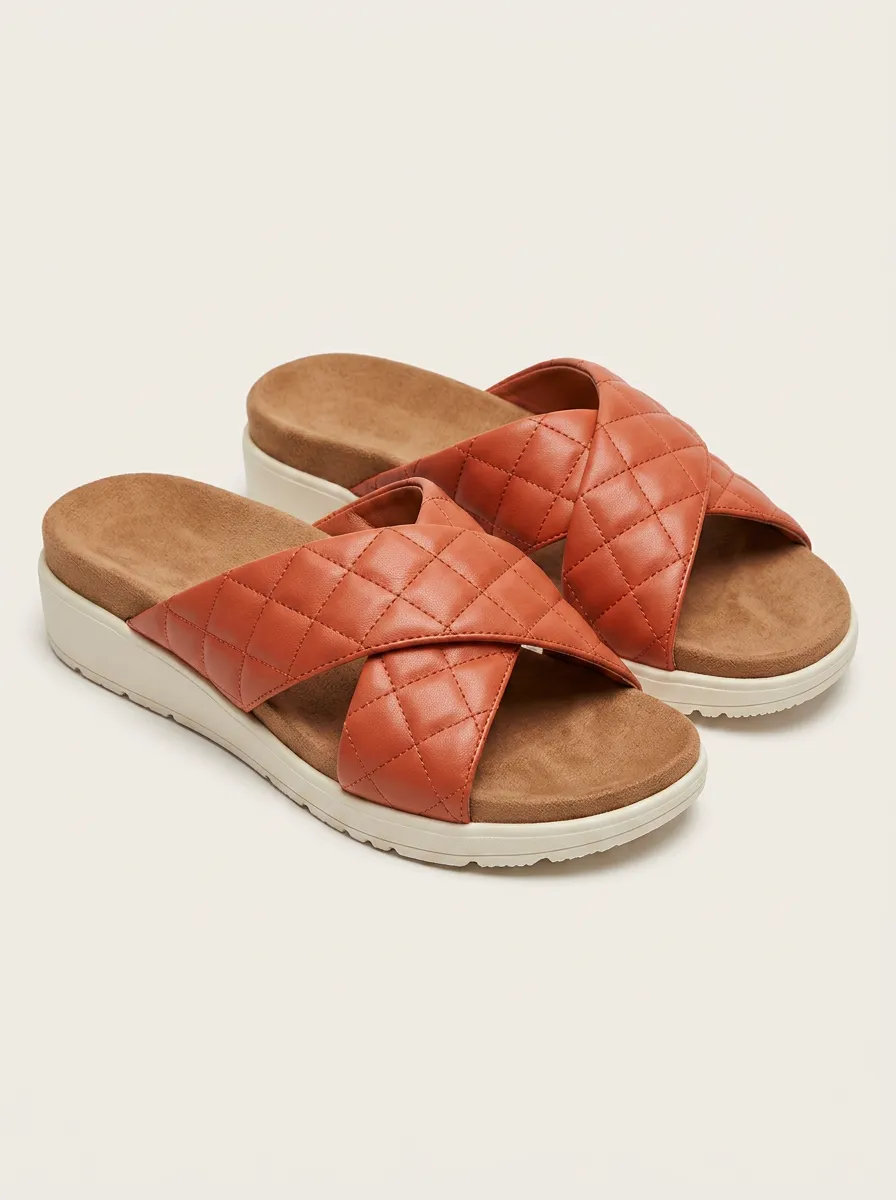 Women's Casual Summer Quilted Cross Strap Platform Sandals