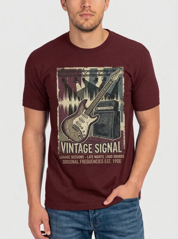 Men's Rock Music Lover Vintage Guitar Signal Printed T-shirt