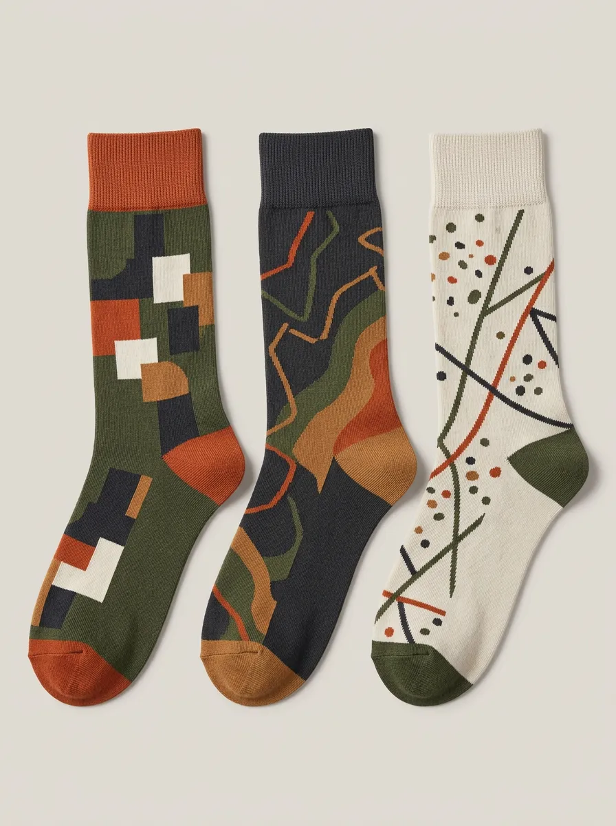 Men's Abstract Geometric Pattern Printed Three Pack Socks Artful Pattern