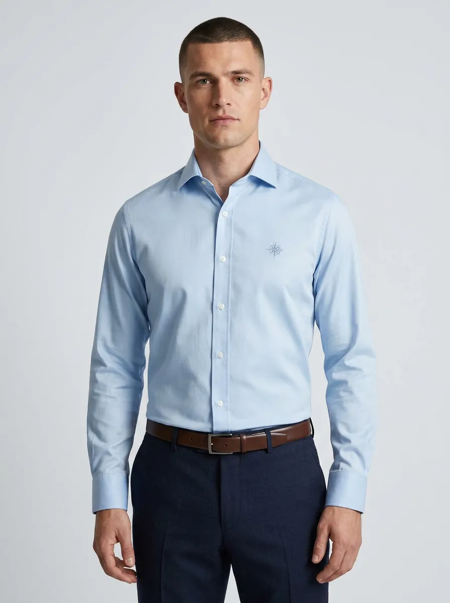 Men's Travel Compass Embroidered Non-Iron Cotton Shirt