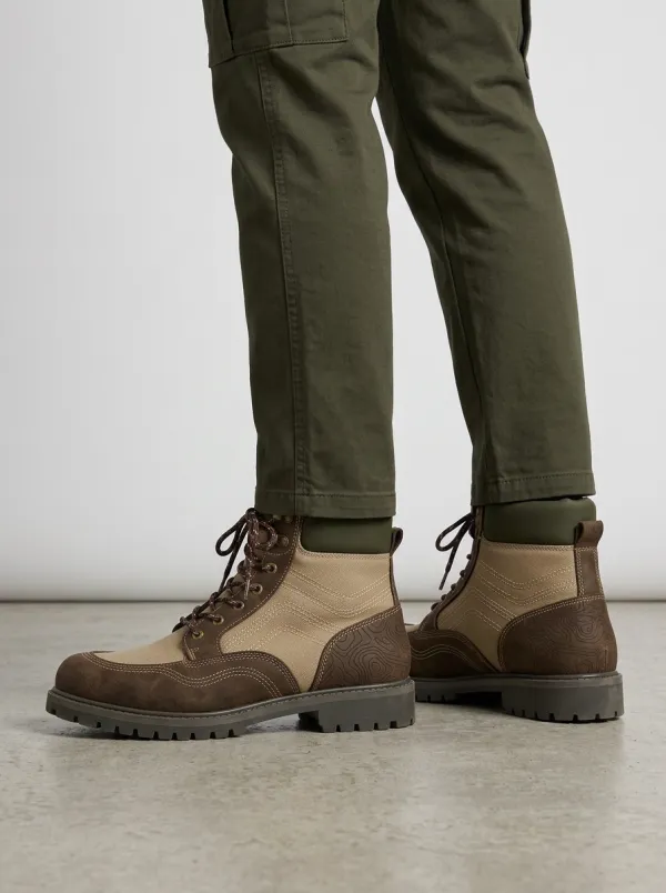 Unisex Contemporary Outdoor Enthusiast Topographic Pattern Print Work Boots