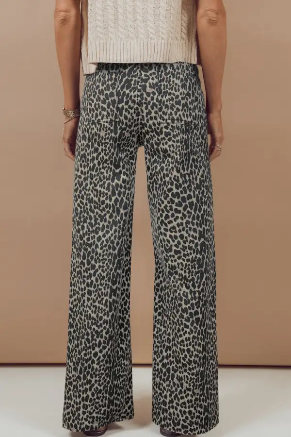Women's Leopard Print Wide Leg High Waist Jeans