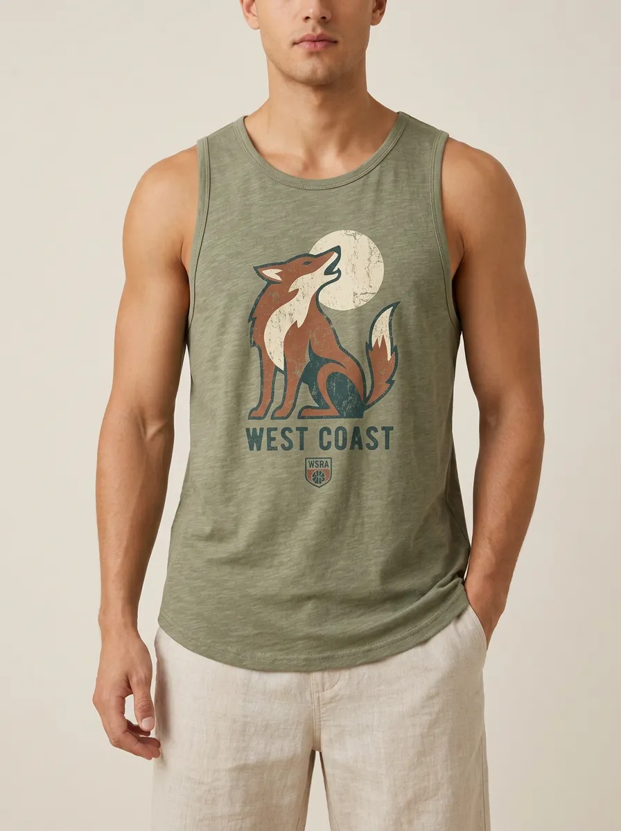 Men's West Coast Howling Fox Moon Printed Tank Top