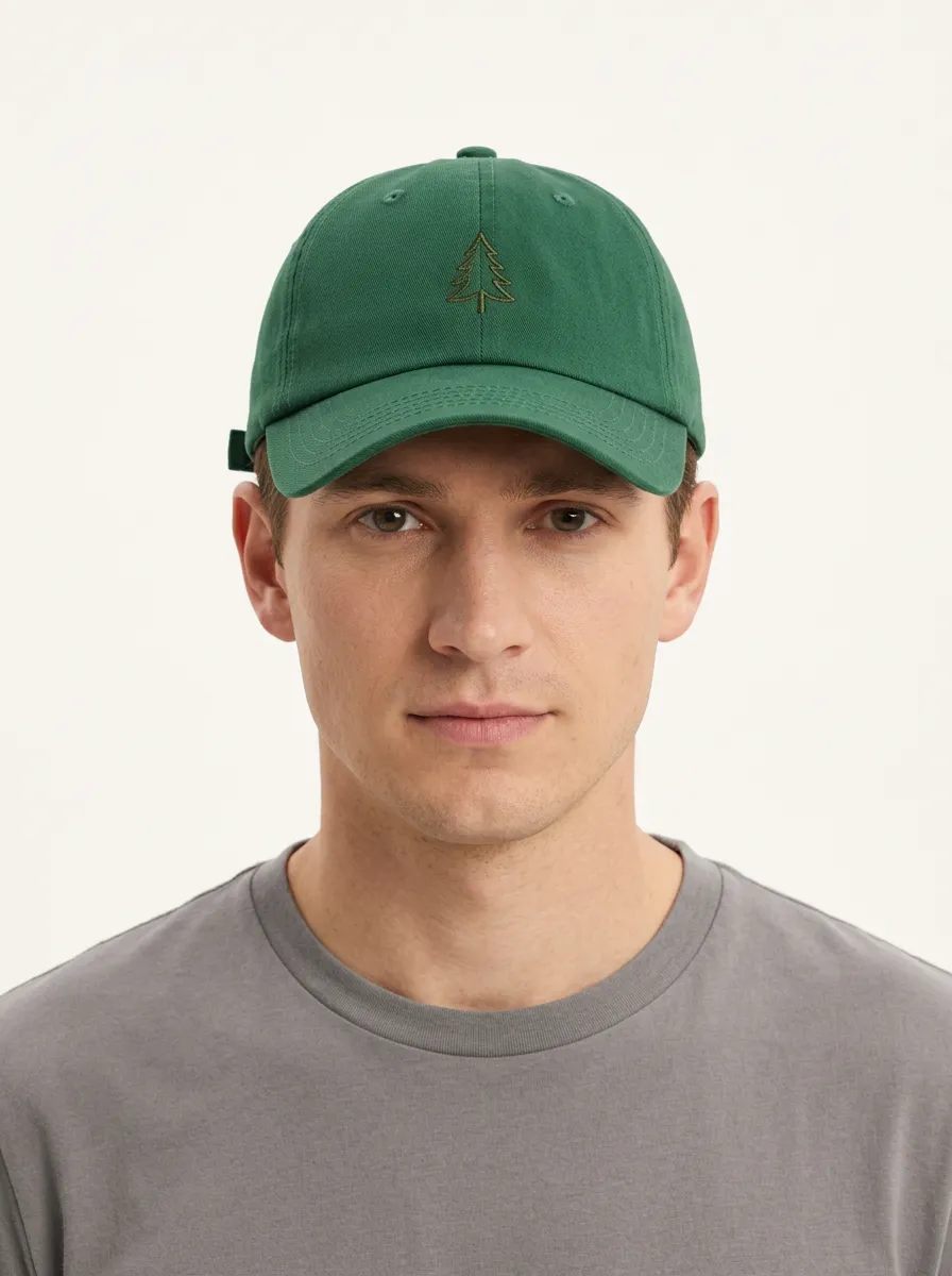 Unisex Pine Tree Embroidered Curved-Brim Baseball Cap