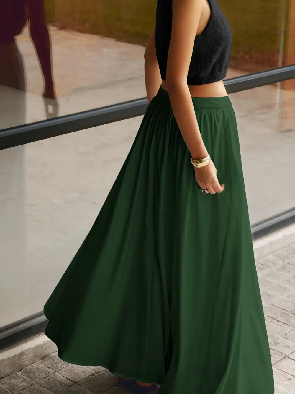  High Waist Pleated Maxi Skirt
