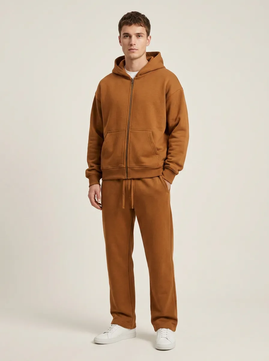 Unisex Minimalist Zip-Up Hoodie Off Duty Two-Piece Set