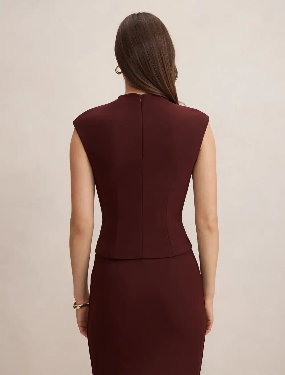 Burgundy Extended Shoulder Sleeveless Top