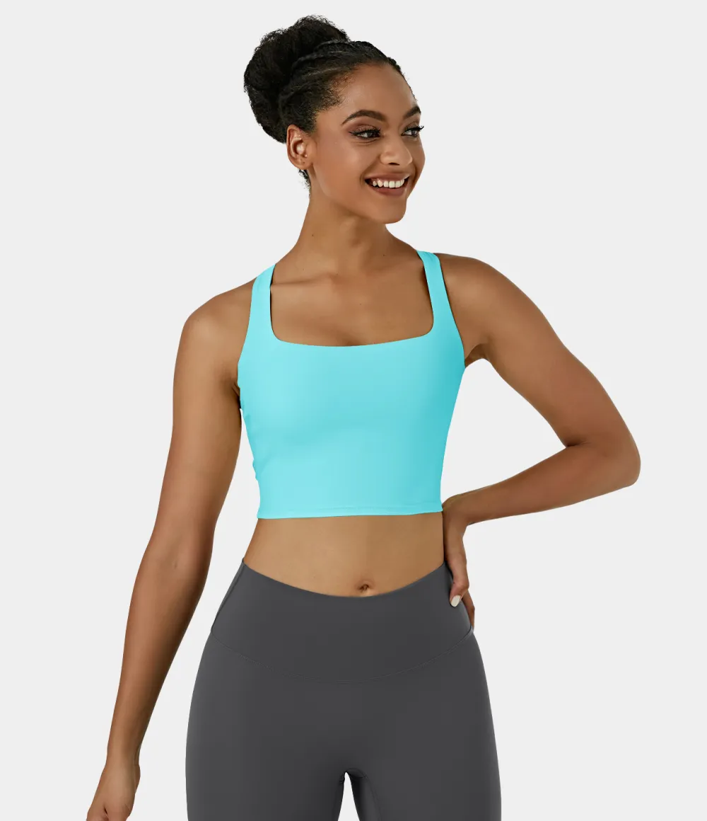 Softlyzero Airy Square Neck Backless Crisscross Cropped Cool Touch Yoga Tank Top-UPF50+