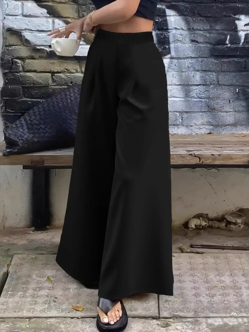 Wide Leg Elastic Waist Drawstring Pocketed Pants