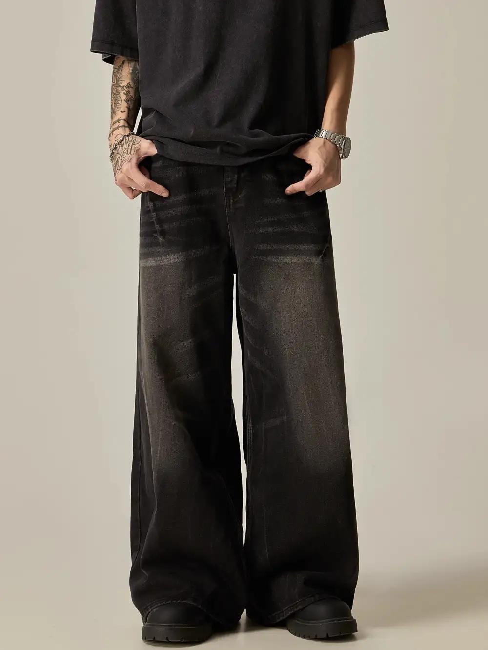 Ombre Fade Ultra-Wide Leg Denim Jeans