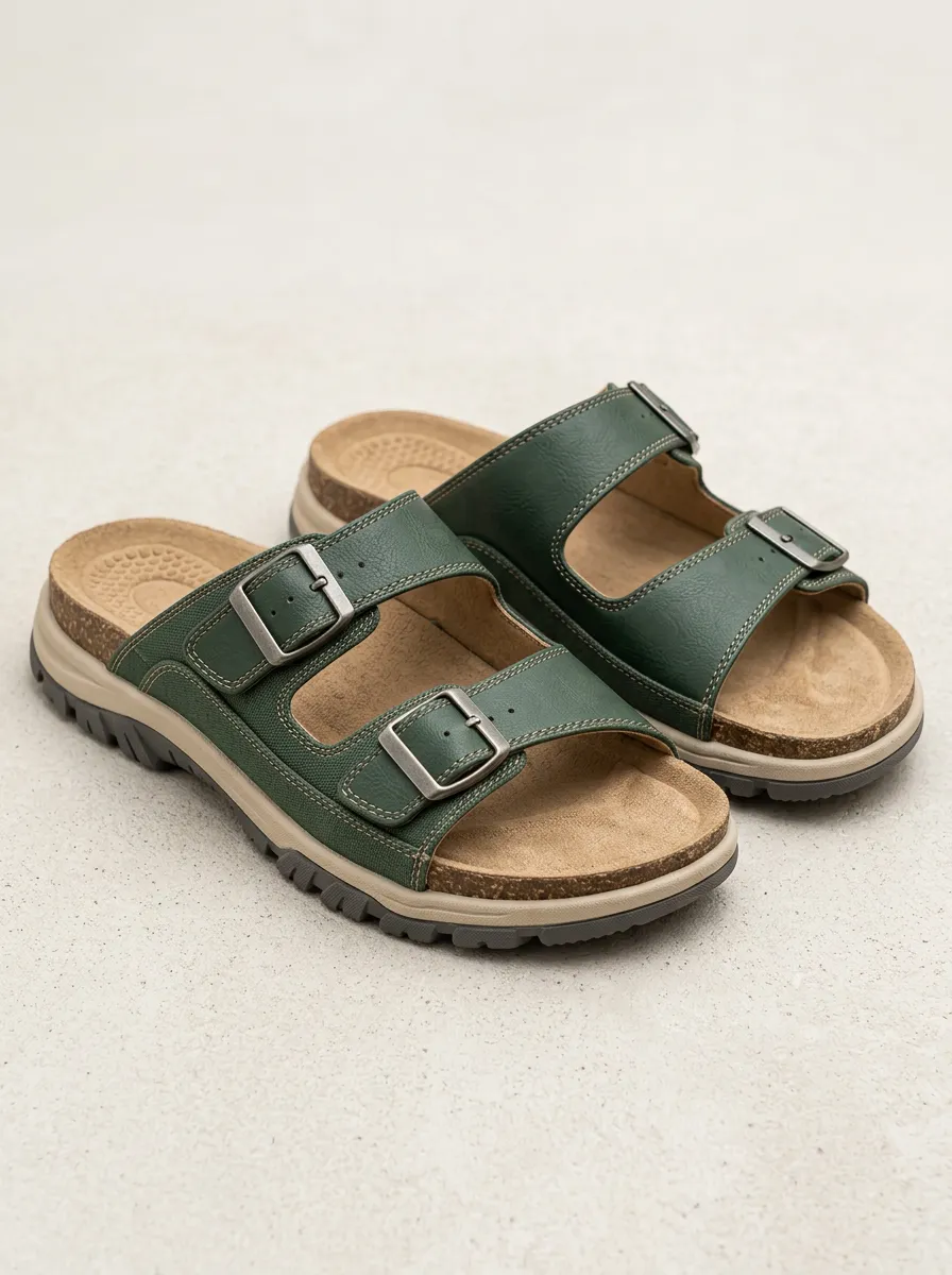 Men's Double Buckle Buckle Cork Footbed Trail Ready Casual Sandals