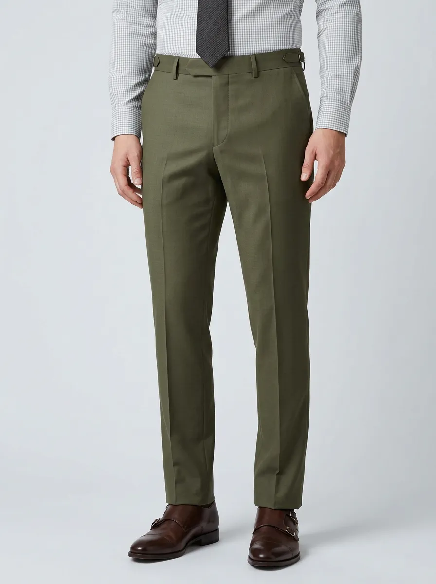 Side-Adjuster Textured Straight-Leg Pressed-Crease Men's Tailored Suit Trousers