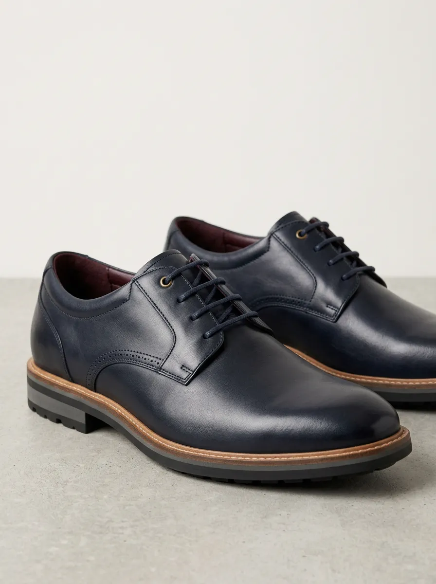 Men's Navy Leather Lace-Up Oxford Shoes
