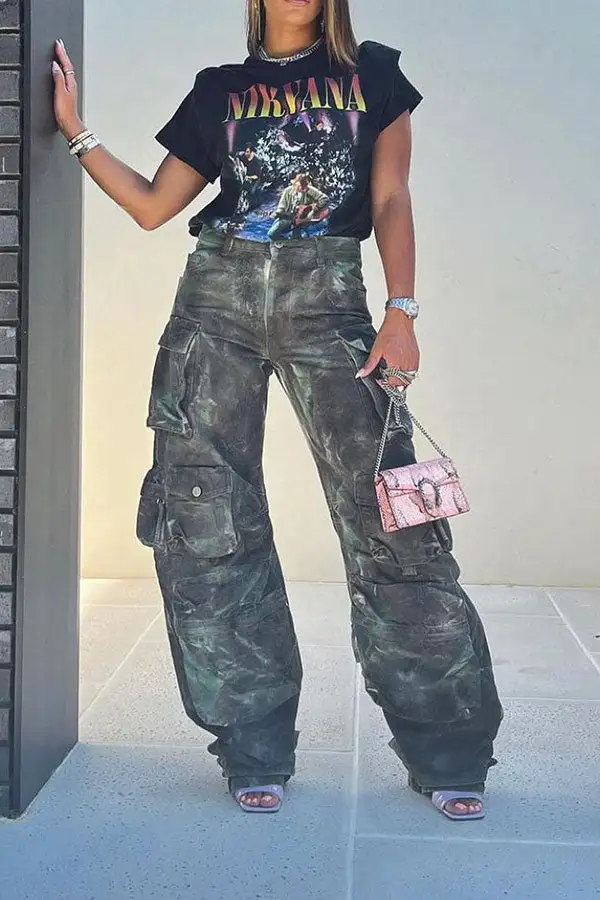 Multicolor Tie Dye Punk Multi-Pocket Jeans
