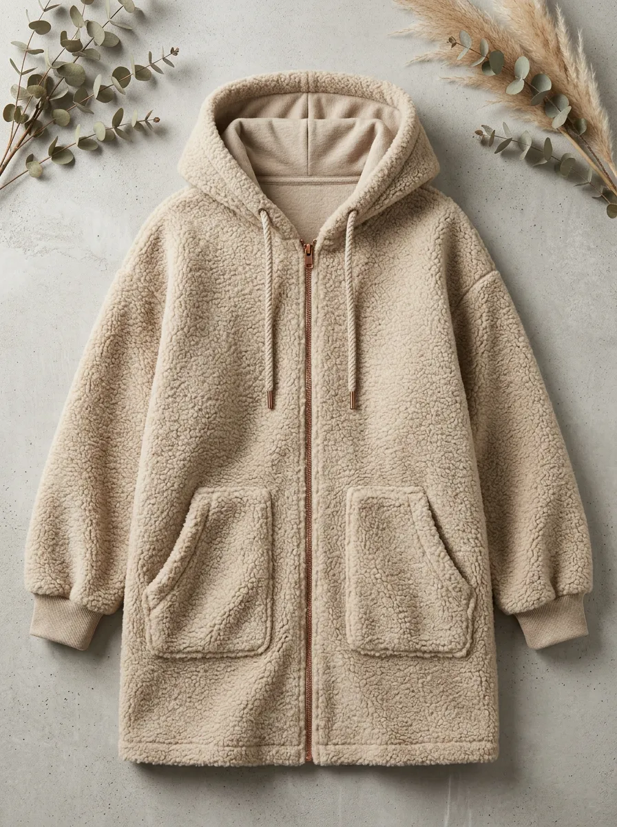 Cold-Weather Fleece Zip-Up Hooded Cardigan
