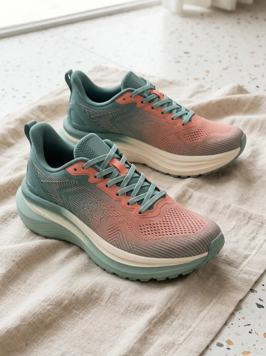 Women's Teal and Peach Gradient Geometric Printed Running Shoes