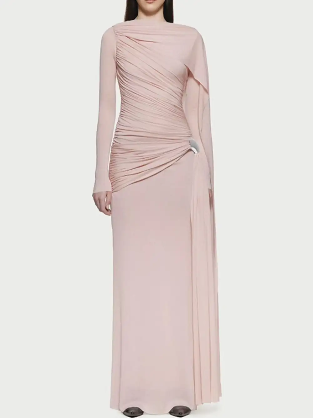 Clean Line Ruched Long Sleeve Maxi Dress