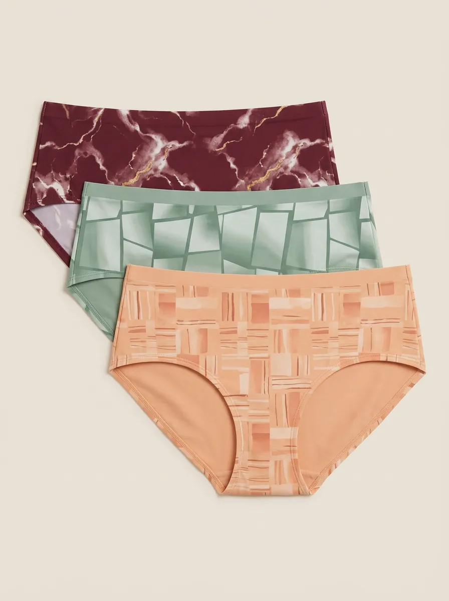 Women's Geometric Marble Pattern Printed Three-Pack Briefs
