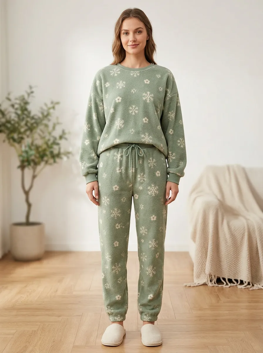 Everyday Snowflake Fleece Detail Women's Fleece Lounge Set
