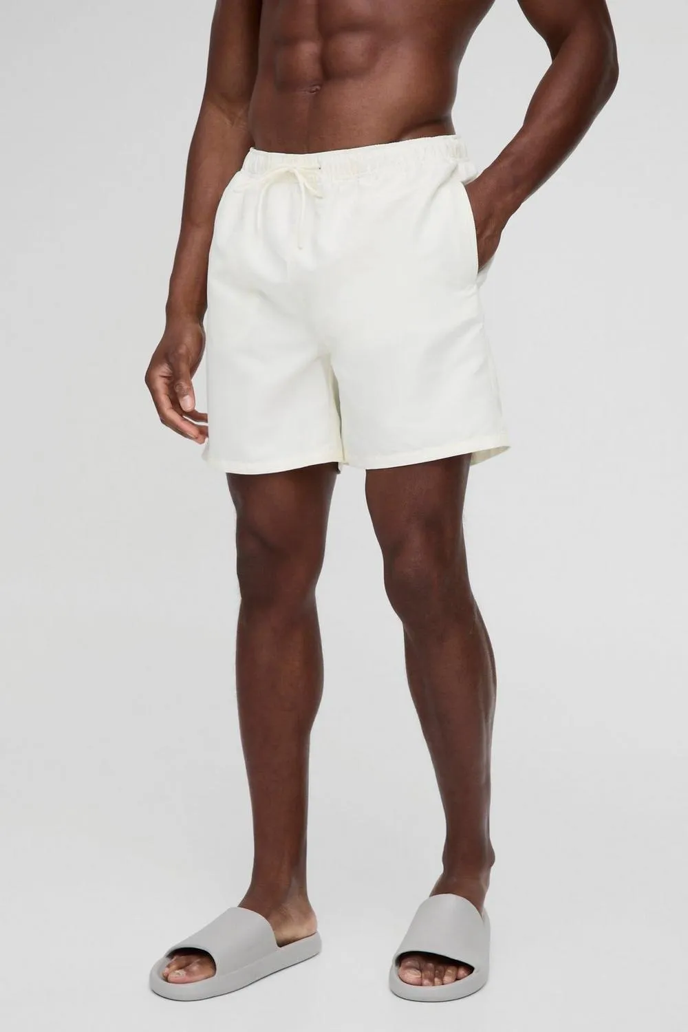 Casual Style Mid Length Swim Trunks in Ecru