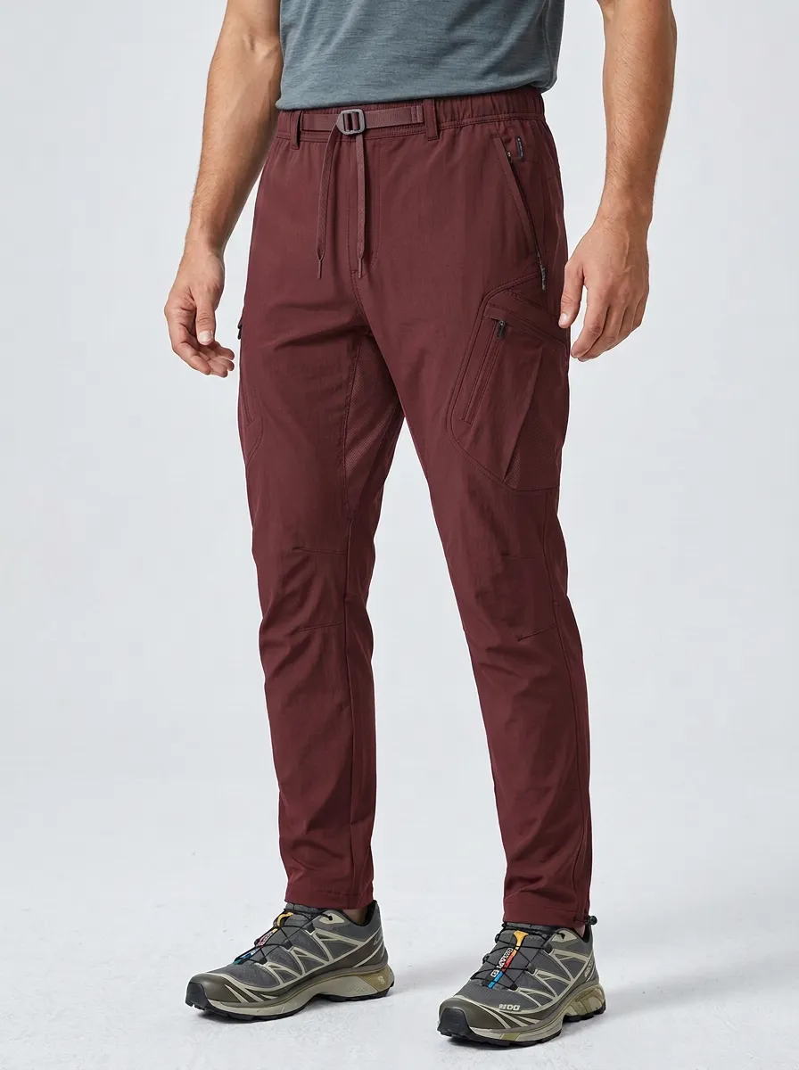 Men's Multi-Pocket Quick-Dry Belted Flex-Knee Cargo Pants