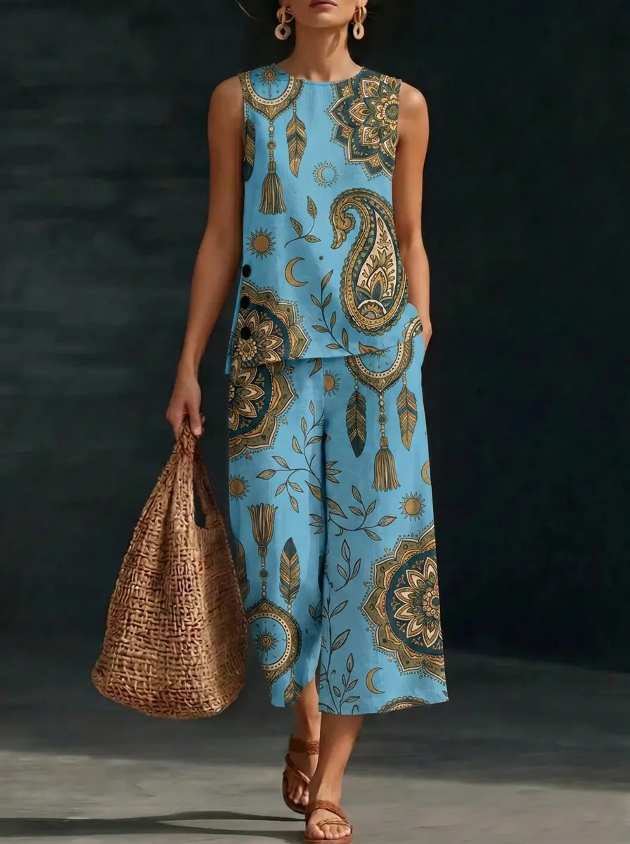 Women's Boho Mandala Paisley Printed Sleeveless Set