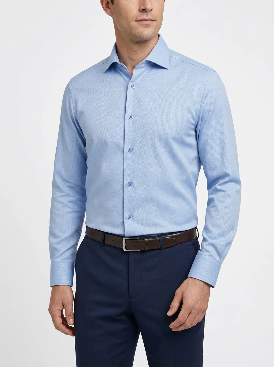 Men's Light Blue Micro-Pattern Dress Shirt
