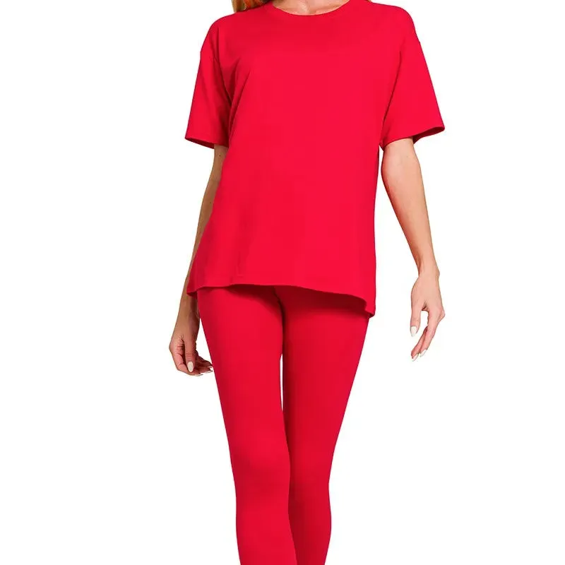 Classic Brushed Dty Microfiber Short Sleeve Top and Pants Loungewear Set