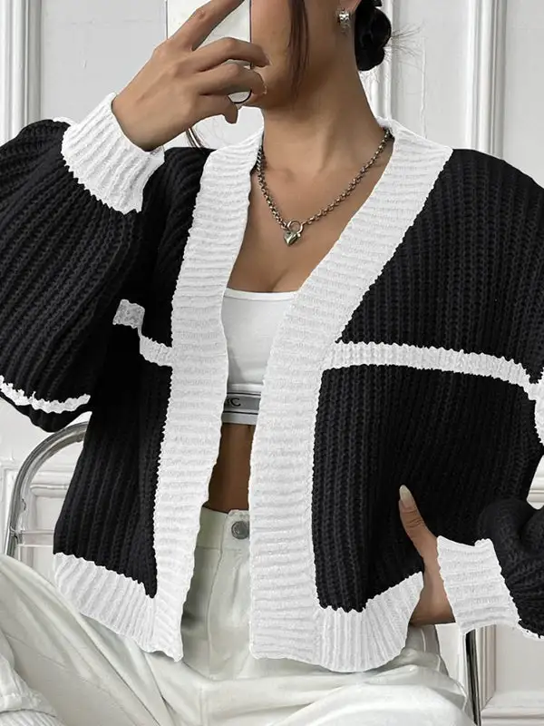 Women's Colorblock Long-Sleeve Relaxed Cardigan