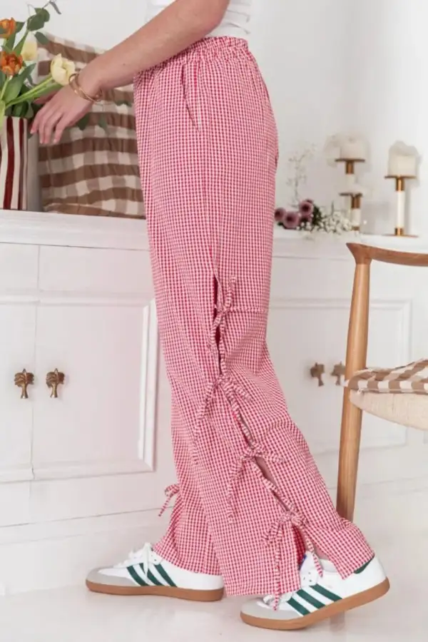 Tie Waist Pocketed Side Tie Slit Detail Pants