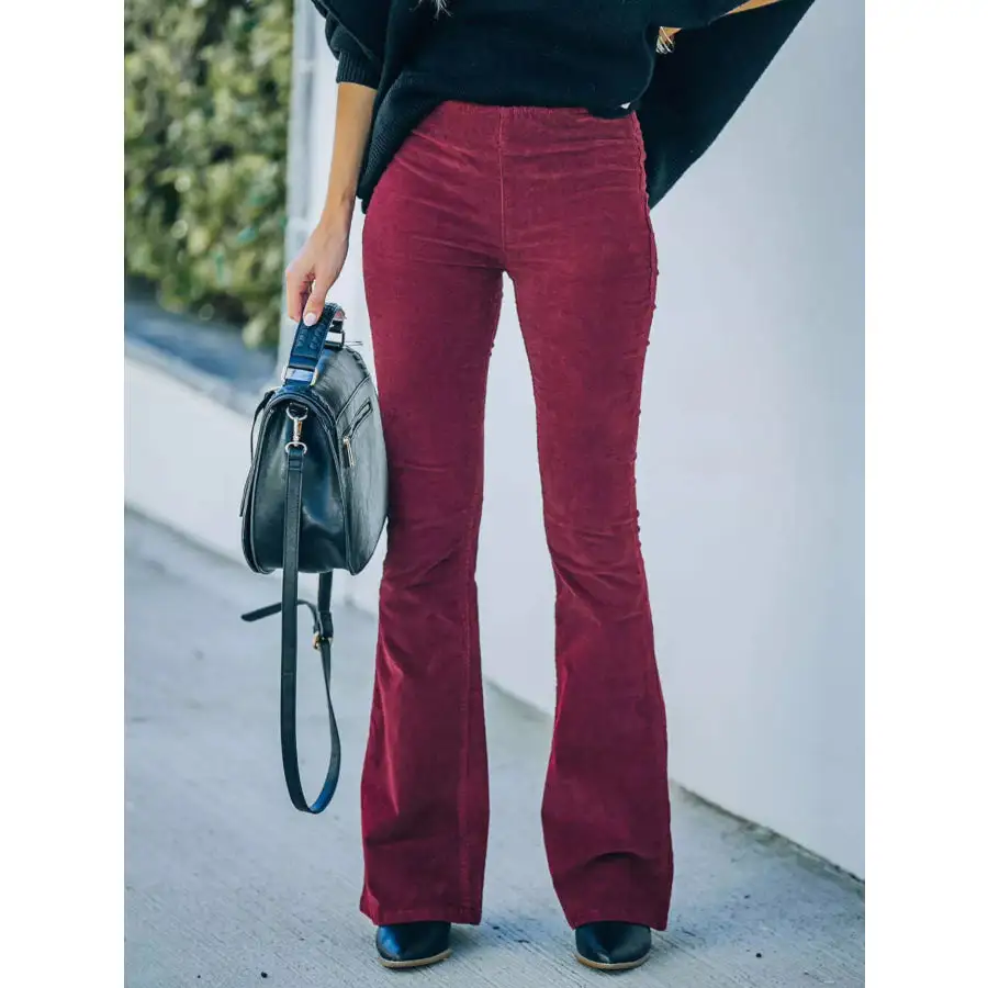 Full Size Corduroy Flare Pants Plus Size