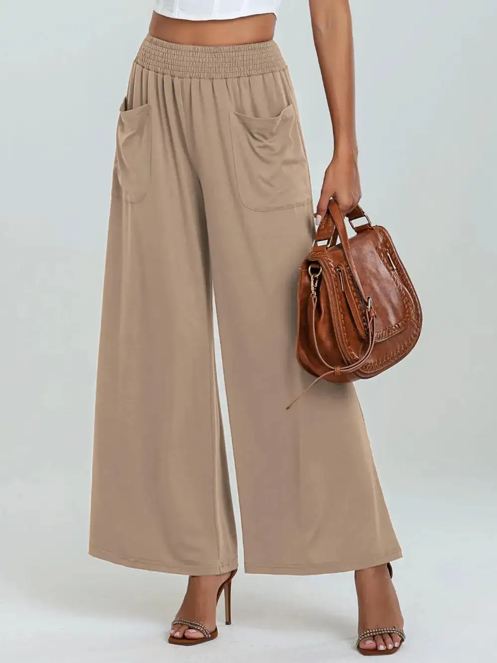 Wide Leg Elastic Waist Pocketed Pants