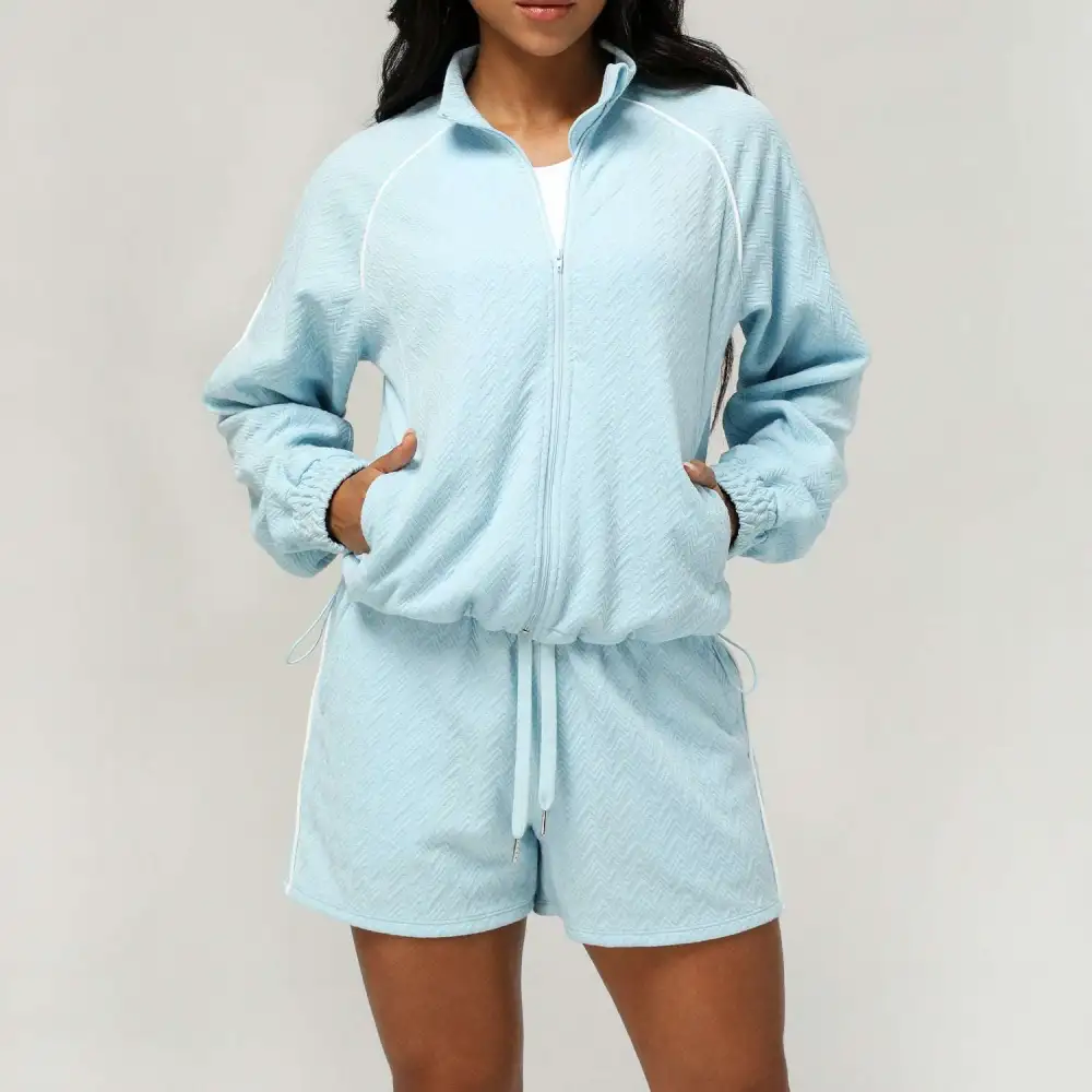 Long-Sleeve High-Waist Jacket and Shorts Active Set