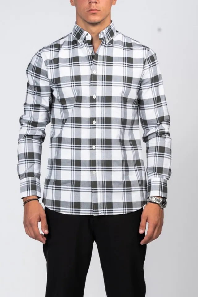 Essential Checked Long Sleeve Cotton Men's Button Down Shirt